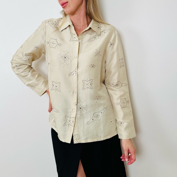 Vintage French Laundry 100% silk embroidered button down shirt - Picture 5 of 10